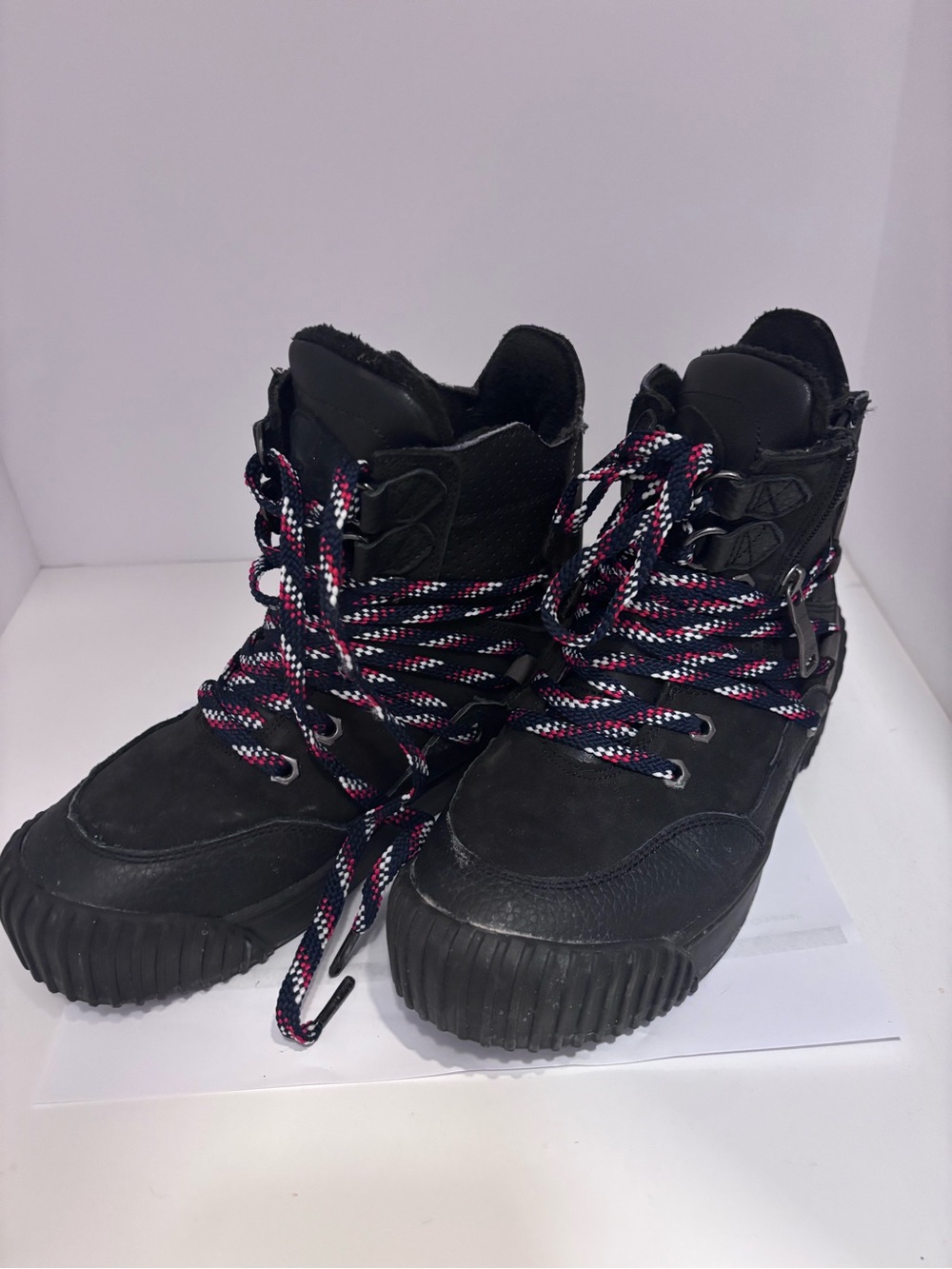 Pajar Tex Black Lace-Up Boots with Red & White Accent Laces